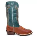 Bota Texana Masculina Bordado country em Couro legitimo Bico Quadrado Salto Carrapeta 