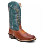 Bota Texana Masculina Bordado country em Couro legitimo Bico Quadrado Salto Carrapeta 