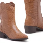 Bota Western Texas Grapevine Couro Croco Camel