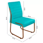 Cadeira Jade De Escritório Ou Recepção Em Couro Sintético Tipo A Azul Turquesa Pés em Aço na Cor Cobre