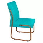 Cadeira Jade De Escritório Ou Recepção Em Couro Sintético Tipo A Azul Turquesa Pés em Aço na Cor Cobre