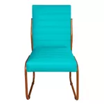 Cadeira Jade De Escritório Ou Recepção Em Couro Sintético Tipo A Azul Turquesa Pés em Aço na Cor Cobre