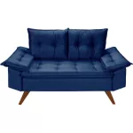 Sofá 2 Lugares Bariloche Azul Marinho Com Duas Banquetas Rubi em Suede