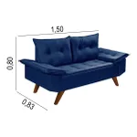 Sofá 2 Lugares Bariloche Azul Marinho Com Duas Banquetas Rubi em Suede