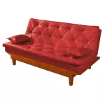 Sofá Cama Courino Vermelho Caribe Reclinável + Duas Banquetas