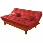 Sofá Cama Courino Vermelho Caribe Reclinável + Duas Banquetas