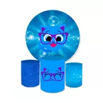 Kit Painel + Capas Cilindro Bolofofo Personagem Sophie Gatinha Azul Decoração Festa Infantil Kids