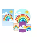 Kit Casadinho Capa Painel Redondo + Retangular + Trio Capas de Cilindro Tema Decorativo Arco Íris Colorido