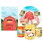Kit Casadinho Capa Painel Redondo + Retangular + Trio Capas de Cilindro Tema Decorativo Fazendinha Animais Infantil
