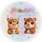 Capa Painel Redondo 1,5x1,5 de Festa Veste Fácil Sublimados Malha New Tema Capivara Cute Decoração Festa