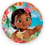 Capa Painel Redondo 1,5x1,5 de Festa Veste Fácil Sublimados Malha New Tema Moana Baby Cute Festa Menina Decoração