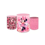 Trio Capas De Cilindros Sublimados Decorativo Tema Infantil Menina Minnie Mouse Decoração