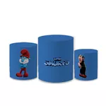 Trio Capas de Cilindros Sublimados Decorativo Tema Smurf Decoração Festa Infantil