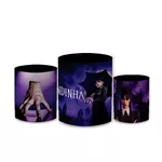 Trio Capas de Cilindros Sublimados Decorativo Tema Wandinha Addams Decoração Festa Infantil