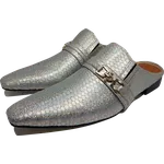 Babuche Masculino Italiano em Couro Social Executivo Barles Bico Fino Ref: 1010 Prata Prata