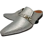 Babuche Masculino Italiano em Couro Social Executivo Barles Bico Fino Ref: 1010 Prata Prata