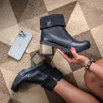 Bota Coturno Feminino Com Cano De Meia Canelada E Salto Médio ELT 9731A- Preto