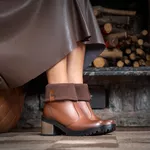 Bota Coturno Feminino Com Cano De Meia Canelada E Salto Médio ELT 9731B- Castanho