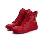 Tenis Sneaker Bawmi Cano Alto Feminino Vermelho com Ziper Dourado