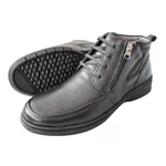 Bota De Amarrar e zíper Couro preto