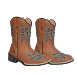Bota Texana Feminina Juvenil Caramelo Bordado Laser Azul Celeste - R$ 403,59 OS: Produtos não disponíveis em estoque 15 dias para embarque!