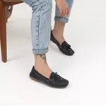 Kit 2 Mocassins Casual Feminino Em Couro Branco+Preto