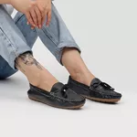 Kit 2 Mocassins Casual Feminino Em Couro Branco+Preto