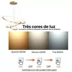 Lustre Pendente de Led 3 Aros Anéis Arcos 3 temperaturas de cor de LUZ 58w bivolt LP-403