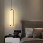 Luminária Lustre Pendente De Cabeceira de Cama Moderno Minimalista Lançamento Preto Oval 3000K 8026