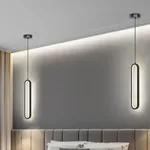 Luminária Lustre Pendente De Cabeceira de Cama Moderno Minimalista Lançamento Preto Oval 3000K 8026