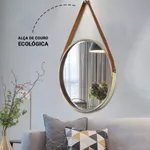 Espelho Redondo Adnet Dourado com Alça Caramelo 40cm Reduna AF0005