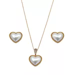 Conjunto Brinco e Colar de Pérolas em formato de Coração Semijoia Banho de Ouro 18K 