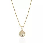 Colar Círculo Árvore da Vida Com Zirconias e Corrente Veneziana Banho de Ouro 18K