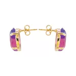 Brinco Oval Rainbow Cristal Lilás Duo Banho de Ouro 18K