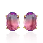 Brinco Oval Rainbow Cristal Lilás Duo Banho de Ouro 18K
