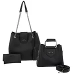 Kit Bolsa Saco Corrente Grande Preta + Bolsa Pequena Tiracolo Chloe Preta