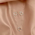 Conjunto Coração Zircônia Colorida Prata 925 