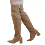 Bota Over The Knee Lirom Cano Longo Camurça Bege
