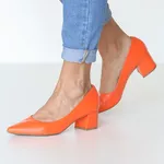 Scarpin Feminino Salto Bloco Laranja