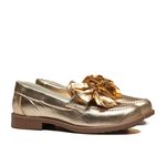 Mocassim Feminino Tratorado Laço Dourado Infantil Gats