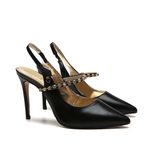 Sapato Slingback Salto Alto Valentina Cristal Preto Strass 