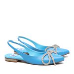 Sandália Rasteira SlingBack Azul Laço Cristais 