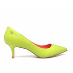 Sapato Scarpin Baixo Couro Verde Limão