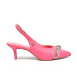 Sapato Slingback Kitten Heel Rosa Laço Cristais