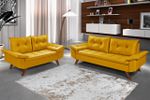 Conjunto Sofá Bariloche 2 e 3 Lugares em Suede Amarelo Mostarda