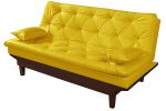 Sofá Cama Caribe Courino Amarelo Reclinável 3 Posições