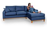 Sofá 3 Lugares 2,44m Living Amsterdã Com Chaise Direito em Linho Azul