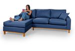 Sofá 3 Lugares 2,44m Living Amsterdã Com Chaise Esquerdo em Linho Azul