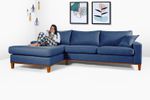 Sofá Com Chaise Esquerdo de Linho Azul 4 Lugares Living Califórnia