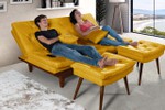Sofá Cama Amarelo Mostarda Caribe em Suede + 2 Banquetas
